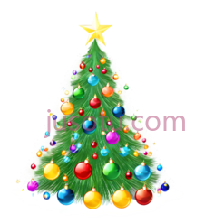 圣诞树,卡通,绿色,红色,黄色,蓝色,紫色PNG