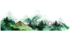 山脉,水墨画,绿色,白色PNG