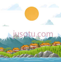 山脉,云彩,水面,山村,柳树,竹子,阳光,天空PNG