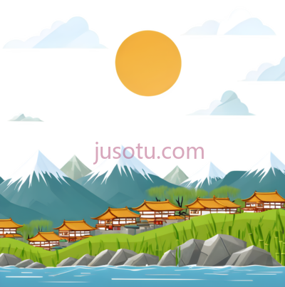 山脉,云彩,水面,山村,柳树,竹子,阳光,天空, PNG