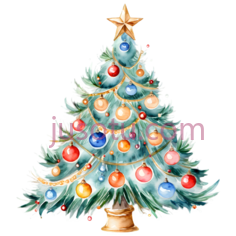 圣诞树,插画,绿色,红色,蓝色,黄色PNG
