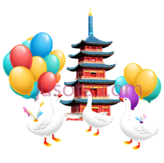 卡通,大雁塔,气球PNG