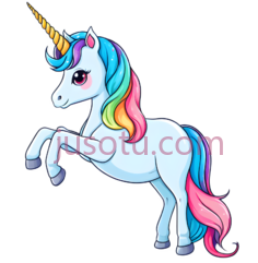 独角兽,卡通,白色身体,彩虹色鬃毛,尾巴PNG