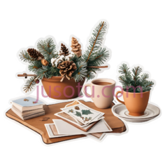 花盆,植物,松果,杯子,碟子,书,纸张,棕色,绿色,白色,粉色, PNG