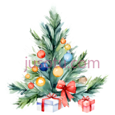 圣诞树,插画,绿色,红色,黄色,蓝色PNG