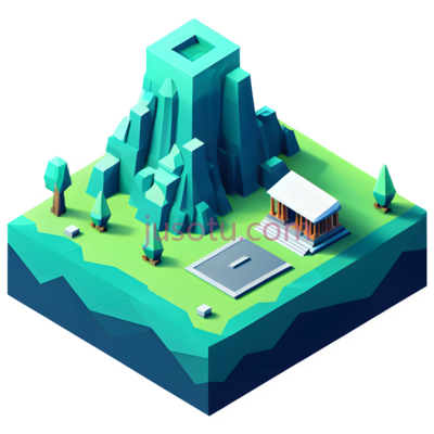 山, 树木, 房子, 道路,3D,绿色, 蓝色, 白色, PNG