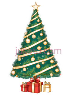 圣诞树,装饰有彩灯,礼物,绿色PNG
