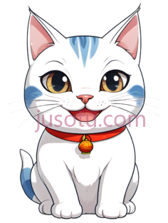 猫,卡通,白色带蓝色条纹PNG