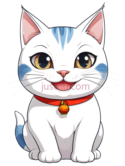 猫,卡通,白色带蓝色条纹, PNG