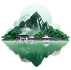山水画,传统中国水墨画,绿色,白色PNG