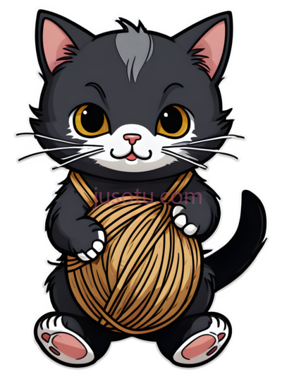 卡通,小猫,毛线球, PNG