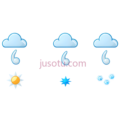 太阳,云,雨滴,星星,雪花,卡通,蓝色, PNG