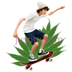 滑板少年,休闲,白色上衣, 蓝色短裤PNG