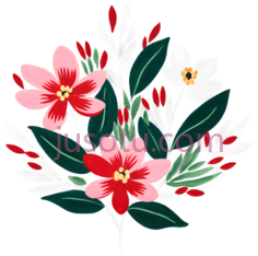 花朵,叶子,插画,红色,粉色,白色,黄色,绿色PNG