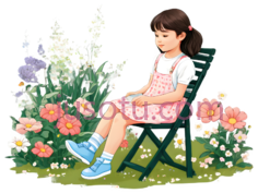小女孩,卡通,白色上衣, 粉色格子裙PNG
