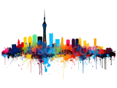 城市天际线,喷溅画PNG