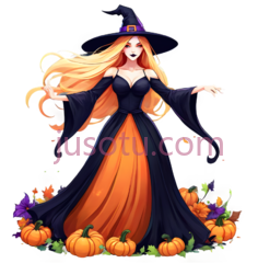 女巫,卡通,黑色,橙色PNG