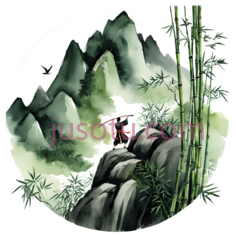 山水画,水墨画,黑色,白色,绿色PNG