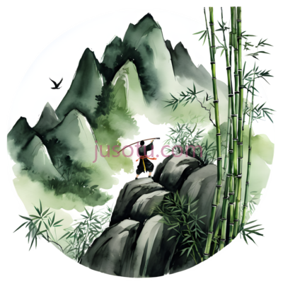 山水画,水墨画,黑色,白色,绿色, PNG