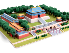 建筑群,中式建筑,红色,蓝色,黄色PNG