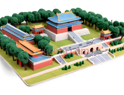 建筑群,中式建筑,红色,蓝色,黄色, PNG