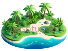 岛屿,卡通,绿色, 蓝色PNG