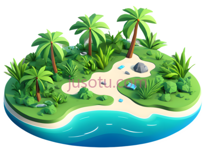 岛屿,卡通,绿色, 蓝色, PNG