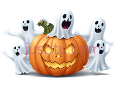 南瓜灯,幽灵,卡通,白色,橙色PNG
