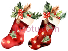 圣诞袜,水彩画,红色PNG