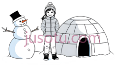 雪人,冰屋,小孩,卡通,可爱,白色,灰色,黑色PNG