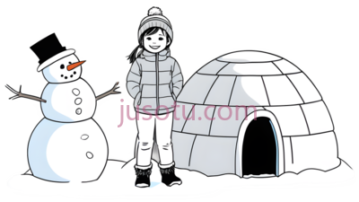 雪人,冰屋,小孩,卡通,可爱,白色,灰色,黑色, PNG