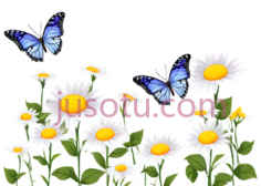 蝴蝶,雏菊,卡通,蓝色,白色,黄色, PNG