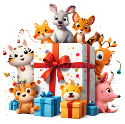 兔子,狐狸,猫头鹰,鹿,小熊,猪,卡通,粉色, PNG
