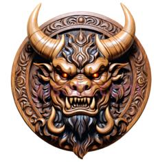 恶魔头,雕刻,金色,棕色,蓝色,橙色PNG