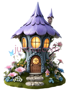 小屋,童话,紫色屋顶,蓝色主体PNG