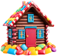 糖果屋,卡通,红色,蓝色,黄色,绿色,橙色PNG