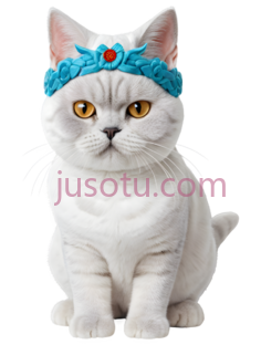 猫,戴着蓝色头饰,白色PNG