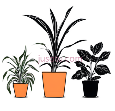 植物,花盆,线条画,填充色,橙色, PNG