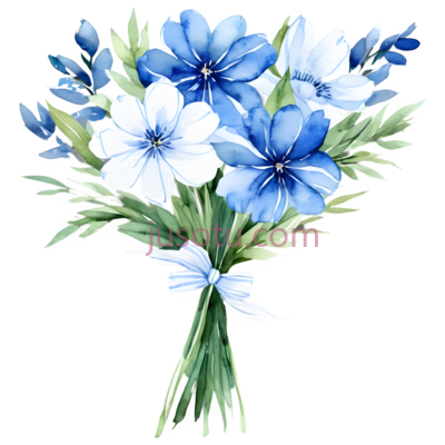 花束,水彩画,蓝色,白色, PNG