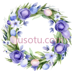 花环,水彩画,紫色,蓝色PNG