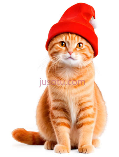 猫,戴圣诞帽,橙色, PNG