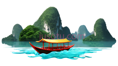 船,中国风,红色,黄色, PNG