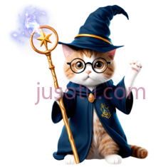 猫,穿着巫师服装,橙色,白色PNG
