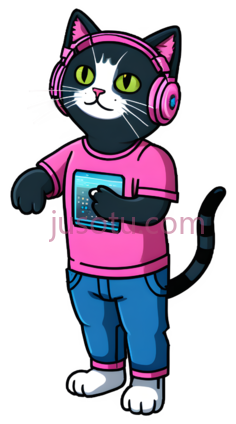 猫,卡通,黑色,白色,粉色,蓝色PNG