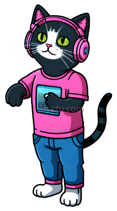 猫,卡通,黑色,白色,粉色,蓝色, PNG
