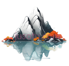 山峰,水墨画,白色,灰色,橙色PNG