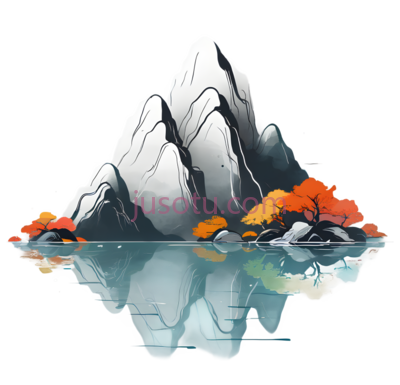 山峰,水墨画,白色,灰色,橙色, PNG