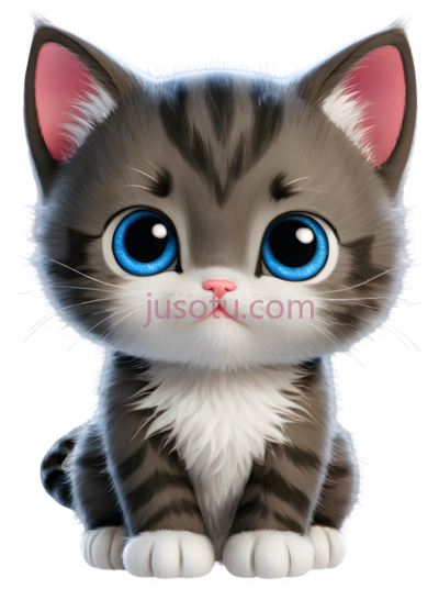 小猫,卡通,灰色,白色,蓝色, PNG