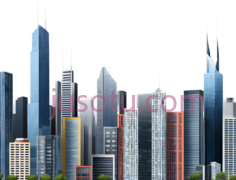 城市建筑群,现代都市,蓝色,灰色,白色,黄色PNG