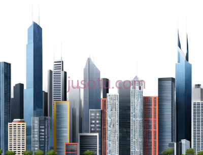 城市建筑群,现代都市,蓝色,灰色,白色,黄色, PNG